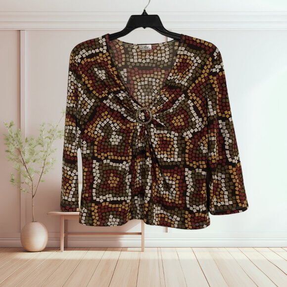 Creative Design Works Artsy Retro Geometric Print Top - Picture 1 of 9